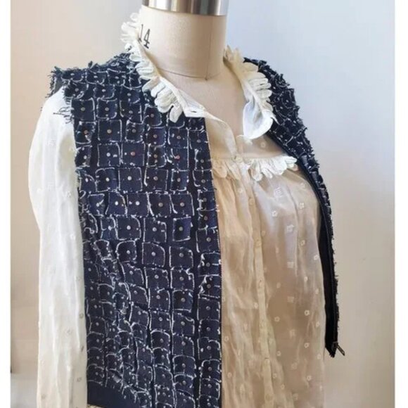 Y2K Vivienne Tam Navy Blue Pop Art Denim Waistcoat Vest S 0 2 4 - Picture 1 of 5